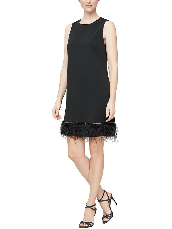 Womens Embellished Feather Trim Shift Dress Everyday wear unclassified dresses