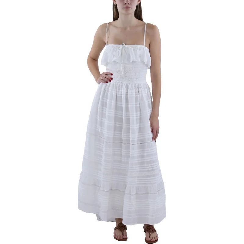 Womens Full Length Smocked Maxi Dress Embellished Maxi Skirt