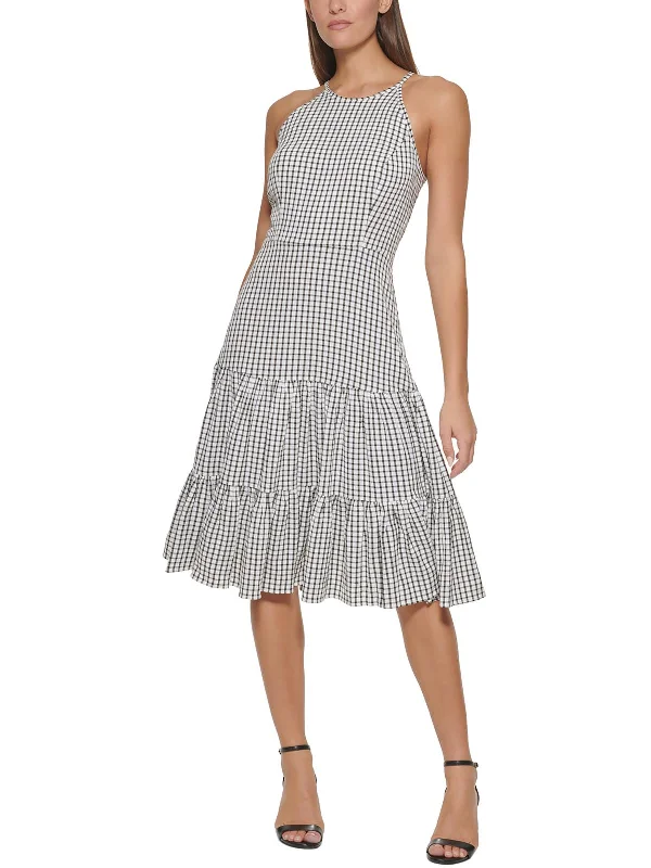 Womens Gingham Tiered Halter Dress Unique unclassified dresses