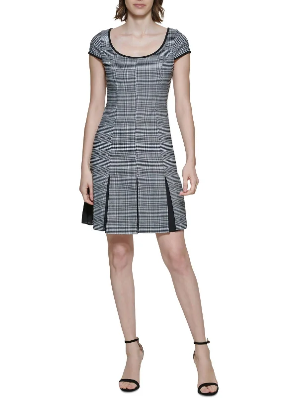 Womens Plaid Cap Sleeves Sheath Dress Striped unclassified dresses