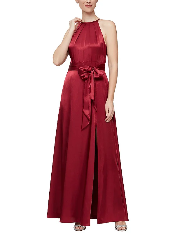 Womens Satin Belted Evening Dress Holiday unclassified dresses