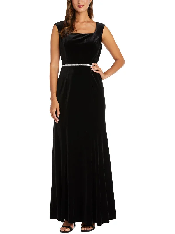 Womens Velvet Embellished Evening Dress Chic unclassified dresses