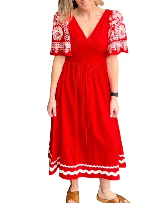 Embroidered Sleeve Midi Dress Cozy Midi Dress