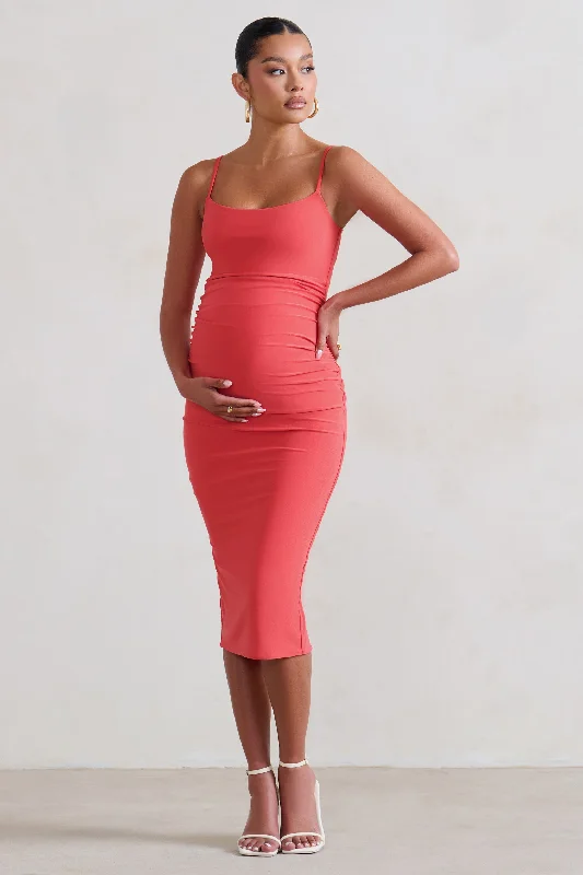 Raquel | Coral Maternity Cami Midi Dress With Split A-line Midi Skirt