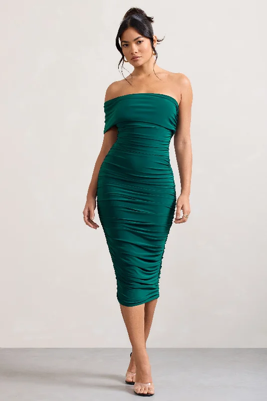 Remember Me | Bottle Green One Shoulder Midi Dress Everyday Midi Skirt